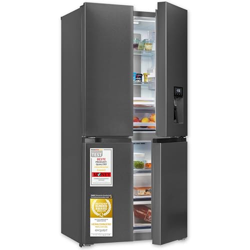 Exquisit Multi-Door Kühlschrank MD430-100-WS-200E inoxlook-az | 432 L Volumen | NoFrost | Wasserspender | Cross Door Kühl-Gefrierkombination