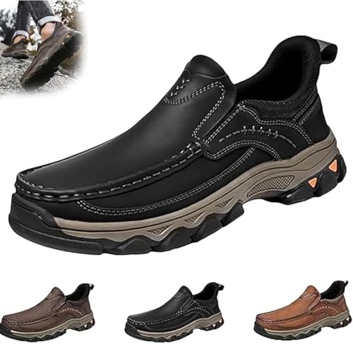 Enjerr Mens Shoes, 2025 Hands-Free Arch Support Loafers, 2025 New Men'S Comfortable Casual Genuine Leather Slip on Loafers