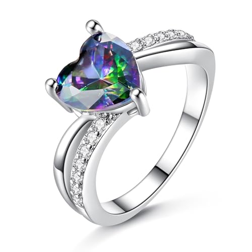 925 Sterling Silver Heart Ring for Women, Heart Band Dainty Engagement Ring Promise Wedding Rings Jewelry, 7