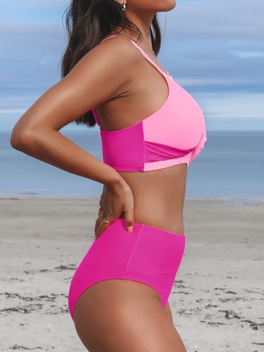 Image of CUPSHE Women's Bikini Sets Two Piece Swimsuit High Waisted V Neck Twist Front Adjustable Spaghetti Straps Bathing Suit