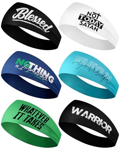 Image of Shihanee 6 Pcs Christian Headbands for Men Jesus Athletic Sweatbands Moisture Wicking Football Baseball Sports Hair Bands