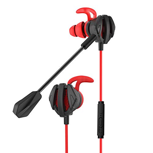 Casques De Jeu De 3,5 Mm, Écouteurs De Casque De Jeu Stéréo À Suppression du Bruit Intra-auriculaire en Silicone avec Microphone pour Manger du Poulet Professionnel (B: Noir + Rouge) Cover