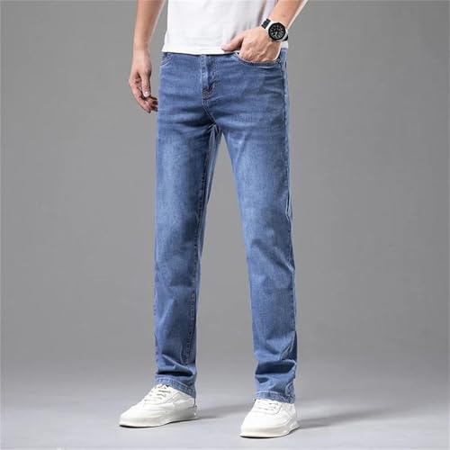 Men's Summer Cotton Jeans Thin Straight Denim Pants Elastic Waist Comfortable Business Casual Trousers2