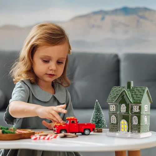 Casas de Navidad con luz LED: decoración de mesa en madera para hogar y fiestas 3