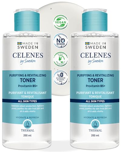 Celenes By Sweden Agua Termal Tonico Facial Purificante/Revitalizante 2x200 Ml - Tónico Facial Sin Alcohol/Parabenos, Tonico Facial Mujer Para Todo Tipo De Piel Con Pinus Sylvestris Y Provitamina B5+