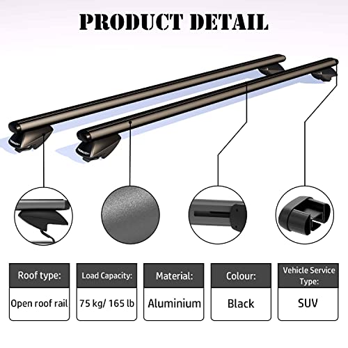 COWVIE 138 cm Roof Rack Cross Bars Adjustable Aluminum Cargo Bars Fits Most Existing Raised Side Rails with Gap -1Pair (Black) by COWVIE - Image 5
