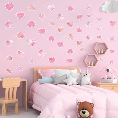 42 adhesivos de vinilo en forma de corazón rosa para pared miniatura 4