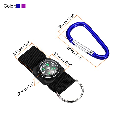Patikil Compass Keychain Belt Clip, 2 In 1 Set Explorer Party Favors For Camping Outdoors, Purple Blue #TOP1