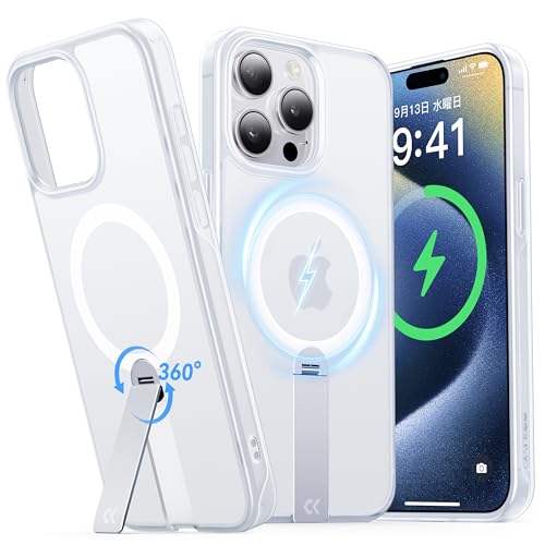 �y�V���z360°��]�I�X�}�[�g�X�^���h���ځzCASEKOO iPhone 15 Pro �p �P�[�X �����͂Ȏ��� �c�����Ή� �yMagSafe�ƃX�^���h���p�z �}�O�l�b�g���� �ČRMIL�K�i�ϏՌ� ���C�����X�[�d�Ή� �w��h�~ ��phone15pro �P�[