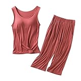 Ärmellose kurze Damen-Nachtwäsche, kurzes Pyjama-Set, minimalistisch, einfarbig, Nachtwäsche, vielseitig, lässig, Loungewear, bequem, weich, leicht, atmungsaktiv, rot, XXL