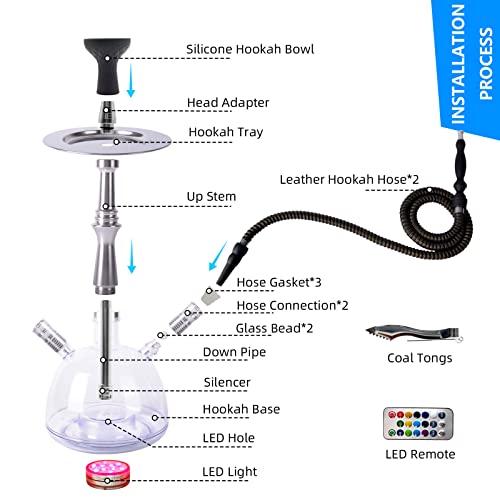 Hookah Hookah Set 2 Hose Hookahs With Cleaning Brush Modern Acrylic Bubble Hookah Shisha Hooka 【Qiqici】My First Travel Hookah Accessories With Led Remote Control +Coal Tongs+ Hose For Narguile Smoking（Bubble Set） #TOP4