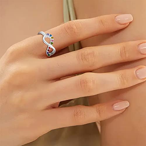 Bauma Auto Personalized Mother Ring With 1-9 Birthstones Custom Engraving Infinity Ring For Women Family Promise Ring For Mom Grandma Christmas Gifts For Her (8 Stones) #TOP4