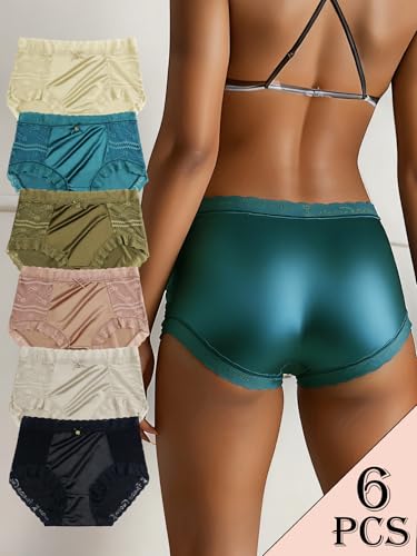 Awinclo Womens Lace Satin Panties Ladies Stretchy Lace Panties Soft Underpants Hipster Briefs 6 pcs set Multicolored-1 Small