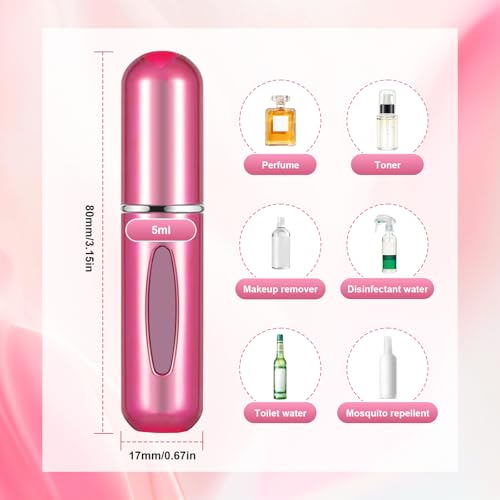 Image of Portable Mini Perfume Atomizer Bottle, 5ml /0.17oz Refillable Spray, Scent Pump Case, Travel Atomizer (Glossy Rose Red)