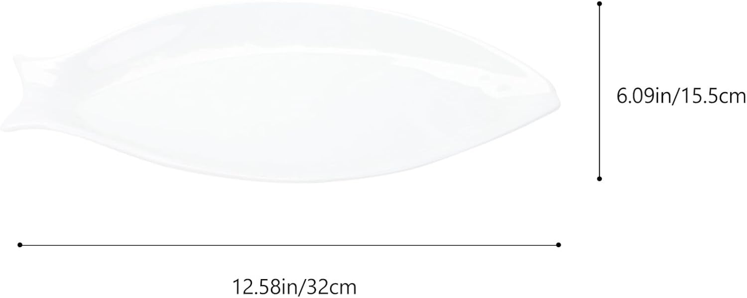 Ceramic Fish-shaped Serving Plate 13-inch White Irregular Steamed Fish Platter for Home and Restaurant Use