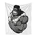 ABAKUHAUS cartone animato Coperta di flanella in pile, Atleta Gorilla Animal, peluche per uso interno ed esterno, 125 x 175 cm,Nero Bianco Grigio