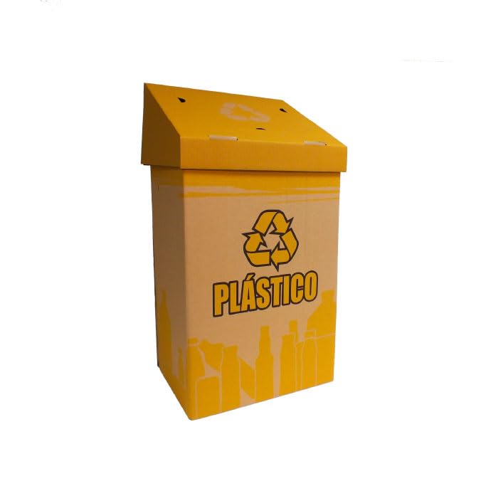 Pack de 3 Papeleras de Cartón para Reciclaje. Verde para Vidrio, Azul para Papel y Cartón, Amarilla para Plástico