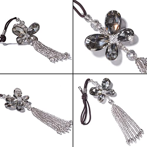 Image of Crystal Butterfly Car Rear View Mirror Accessories Lucky Car Hanging Ornament (Gray)