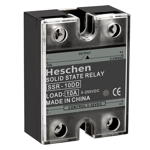 Heschen Single Phase DC/DC SSR, Solid State Relay, Control Voltage 4-32VDC, Load Voltage 24-220VDC, For Industrial Automation, Home Appliances (SSR-10DD)