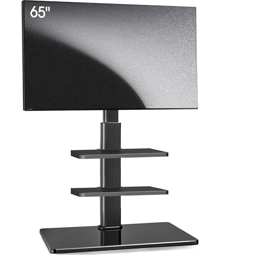 AOKCOS Support TV pour téléviseur Plat et incurvé de 32 à 70 - Hauteur réglable - Orientable - 3 étagères - VESA Maximum 400 x 400 mm - Jusqu'à 40 kg - Noir