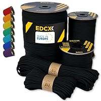 EdcX Paracord 4 mm, 35+ Volltonfarben (10 m, 15 m, 30 m, 50 m, 100 m, 300 m) | Ideal zum Basteln, Camping, Outdoor | 100% Nylonseil 4 mm| Nylon Paracord 550 Typ III (Black, 50 m)