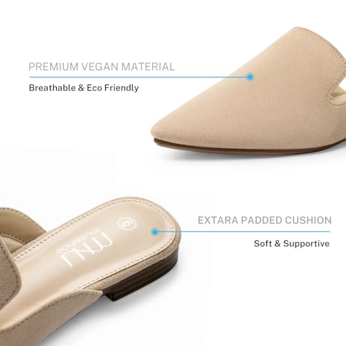Image of MUSSHOE Women's Pointed Toe Mule Flats: Comfortable Lightweight Slip On Backless Loafers with Memory Foam for Office Work & Dressy Casual Wear