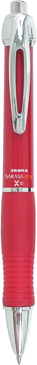 Zebra Pen Sarasa Dry X10 Retractable Gel Pen, Medium Point, 0.7mm, Red Barrel, Acid Free Red Ink, 12 Pack (Packaging may vary)
