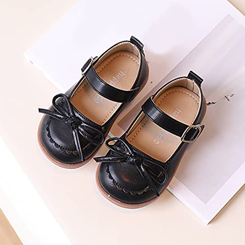 Size 5 Boots Girls Children Casual Shoes Girls Leather Shoes Flat Bottom Round Toe Solid Color Bow Hook Loop2