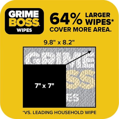 Image of Grime Boss Heavy Duty Surface and Hand Wipes (2x60ct) | Remove Paint, Oil, Grease, Adhesives, Mud, Dirt | Workshop Replace Cleaners like Rags, Towels, Pumice, Soap