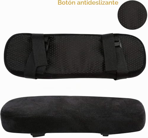 Miniatura 3 de Leadstar Almohadilla Para Reposabrazos De Silla De Oficina, Cojín Para Reposabrazos De Sillas Con Correas Ajustables Y Fondo Antideslizante, 25.5 8 3 Cm - Negro Juego De 2