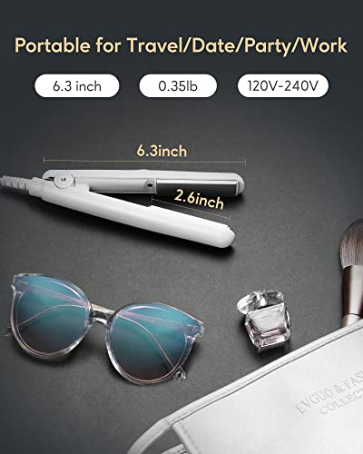 Wavytalk 0.7 Inch Ceramic Mini Hair Straightener - Small Flat Irons for Short Hair, Curls Bangs, Travel Friendly (White)