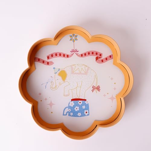 Image of The Wishing Chair Ellie Metal Wall Plate | Decorative Flower-Shaped Metal & Acrylic Wall Art with Elephant Circus Design | Yellow Wall Hanging Decor for Kids Room, Nursery, Living Room & Bedroom