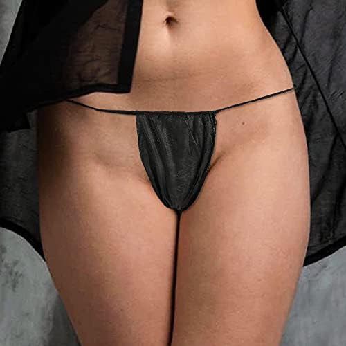 Yolev 50 Pieces Disposable Thong Panties Non-woven Thong Disposable T Strap Thong Disposable Bikini Panties for Spray Tanning and Spa Black