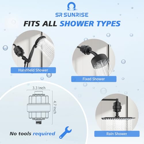 Image of 20-Stage Shower Filter-Shower Head Filter for Hard Water, with 1 Replaceable Cartridges, High Output Shower Water Filter for Removing Chlorine and fluoride,Black