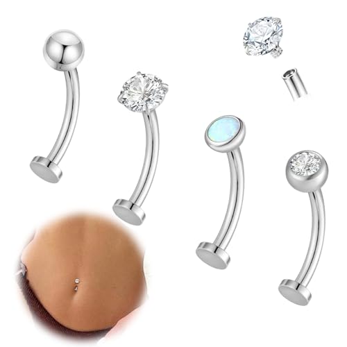 4 Pcs 14G Titanium Floating Belly Button Rings for Women Hypoallergenic Flat Back Belly Button Ring 8mm/10mm/12mm/14mm Internally Threaded CZ Navel Rings Piercing Jewelry
