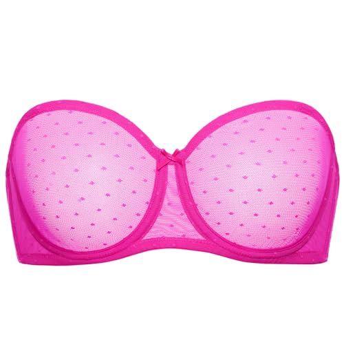 Image of DOBREVA Women's Mesh Strapless Bra Sheer Unlined See Through Underwire Bras Plus Size