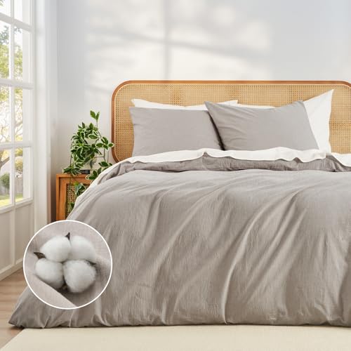 Duvetnova Bettwäsche 200x200 Baumwolle 3 teilig Leinen-Optik,Superweiche...