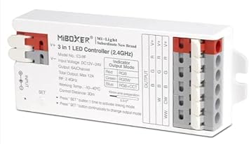 MiBOXER E3-RF 3-in-1 LED Strip Controller 2.4GHz, RGB/RGBW/RGB+CCT Auto-Detect, Tool-Free Wiring, App Control via Gateway, DC 12V-24V, Compatible with Mi-Light 2.4G Remotes