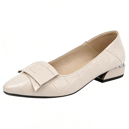 Jamron Mujer Puntiagudo Cuadros Zapatos de Tacón Cuero Suela Blanda Ballerinas Beige SN602C046 EU37