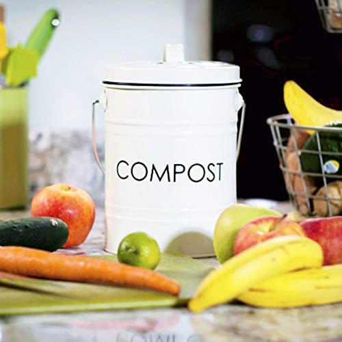 Kitchen Compost Bin (0.8 Gallon) - Rust Proof and Leak Proof Countertop Compost Bucket with Lid, No Smells Organic Waste Bin for Rustic Country and Farmhouse Style Kitchens