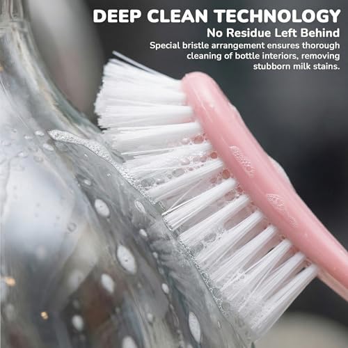 Image of Baybee Premium Baby Bottle Cleaning Brush | Easy to Hold Silicone Bottle Cleaning Brush | Baby Feeding Bottles, Nipple, Straw, Vase & Glass Cleaner | Silicone Brushes for Bottles (2Pcs - Pink)