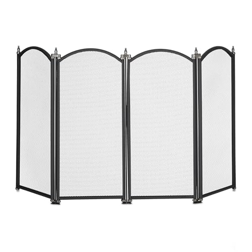 Relaxdays Funkenschutzgitter, 4 teiliges Gitter gegen Funkenflug, Kamin Funkenschutz, HxB: 54x97,5 cm, Metall, schwarz