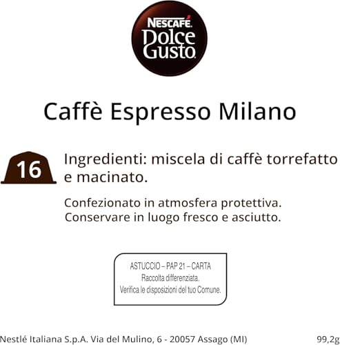 Image of Nescafe Dolce Gusto Espresso Milano Coffee (16 Pods) 112g Box By COUGAR | Delicate & Smooth Espresso | Intensity 7 | Italian Inspired Blend | Compatible with Dolce Gusto Machines - (Imported-UK)