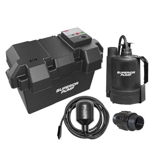 Superior Pump 92900 12V Battery Back Up Submersible Sump Pump with Tethered Switch