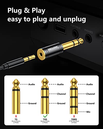 ANDTOBO 1/4''(6.35mm) Male to 1/8'' (3.5mm) Female Stereo Audio Jack Pure Copper Adapter for Headphone, Amp, 1 Pack-Black - Image 6