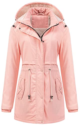 Chrisuno Women's Long Fleece Coat Cozy Slim Winter Puffer Jacket Cold Weather Parka With Drawstring Pink M
