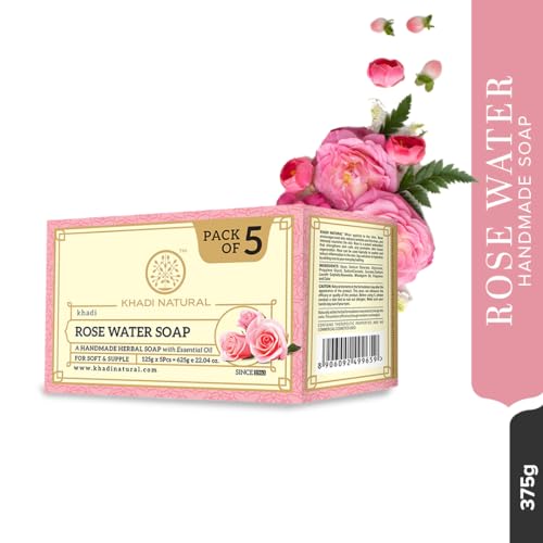 KHADI NATURAL Ayurvedic Rosewater Handmade Soap| Hyderated & Nourishes Skin| (Pack of 5) (5x125 g) (625 g) - Image 5