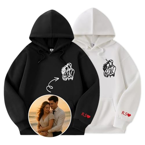 Chersinger Personalized Valentines Day Gifts for Him and Her Custom Embroidered Hoodie & Sweatshirt for Girlfriend Boyfriend Anniversary Couple Gifts