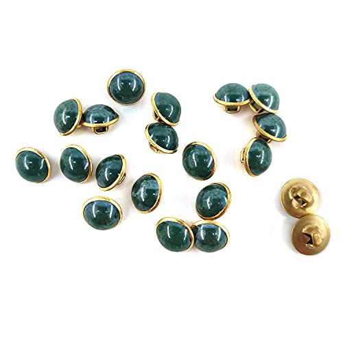 Craftisum Deep Green Resin Sewing Buttons Brass Metal Base With Shank 30 Pcs - 10Mm, 13/32" #TOP5