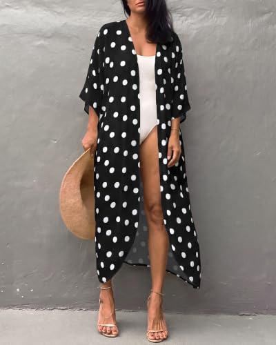Image of Bsubseach Stylish Tie Dye Open Front Long Kimono Swimsuit Coverup for Women
